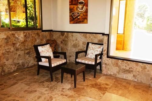 The lobby seating area at Matador Hotel